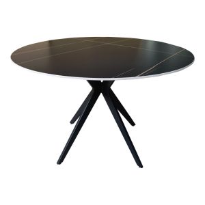 Round table made of black marble, sintered stone - black metal, D120x76 cm
