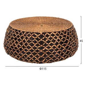 Round woven coffee table Teofilo from water hyacinth in black-natural color Ilion D115x45cm Hm7868