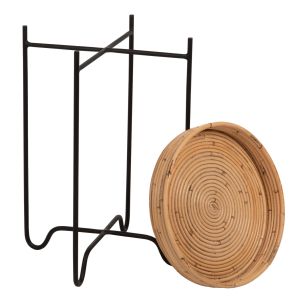Round side table Fly Hm7905 rattan in natural color with black metal base D32x48hcm