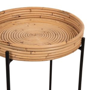 Round side table Fly Hm7905 rattan in natural color with black metal base D32x48hcm