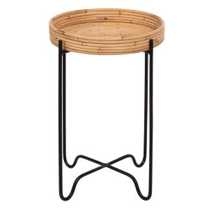 Round side table Fly Hm7905 rattan in natural color with black metal base D32x48hcm