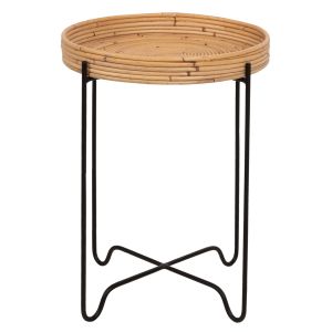 Round side table Fly Hm7906 rattan in natural color with black metal base D40x53hcm