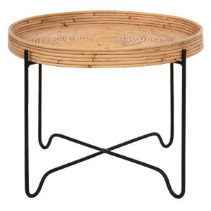 Round side table Fly Hm7907 rattan in natural color with black metal base D50x40hcm