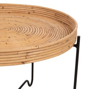 Round side table Fly Hm7907 rattan in natural color with black metal base D50x40hcm