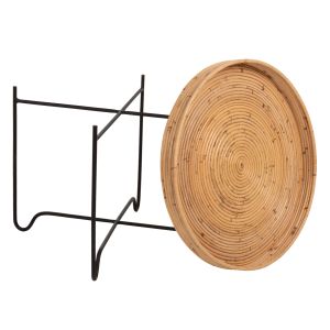 Round side table Fly Hm7907 rattan in natural color with black metal base D50x40hcm