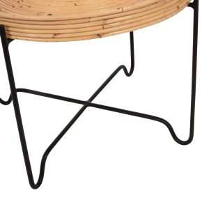 Round side table Fly Hm7907 rattan in natural color with black metal base D50x40hcm