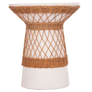 Round side table Delia Hm18167.02 fiber cement white rattan Φ40x45cm.