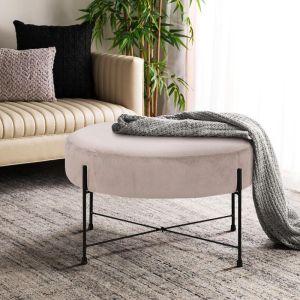 Кръгла табуретка 102 бежова кадифена с метални крака 60x60x40см