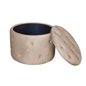 Кръгла табуретка ракла Desire Velvet бежов плюш D60x45cm
