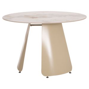 Round dining table Sedar Hm18326 ceramic top - creamy white metal legs Φ120x78hcm.