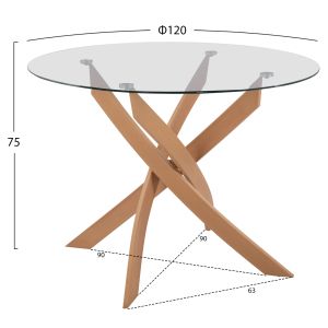 Round dining table Jada with metal legs and tempered glass Hm8733,02