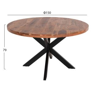 Round dining table Montana Superior solid wood top-acacia natural 4cm Φ150χ79hcm Hm9904