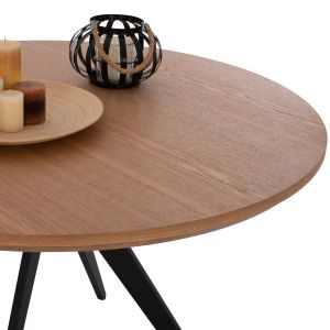 Round dining table with Mdf oak veneer top in rustic style D120x75h Hm9307,01