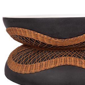 Round coffee table Anna Hm18157.01 fiber cement in black-natural rattan -- Φ92x44.5cm.