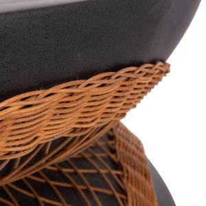 Round coffee table Anna Hm18157.01 fiber cement in black-natural rattan -- Φ92x44.5cm.