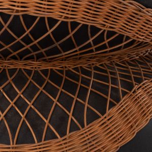 Round coffee table Anna Hm18157.01 fiber cement in black-natural rattan -- Φ92x44.5cm.