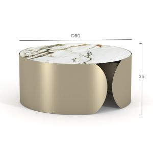 Кръгла холна маса Obsession Sm18089 керамичен плот със стъкло-метални крака D80x35всм.