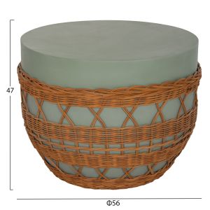 Round coffee table Vilhena Hm18165 fiber cement green - natural rattan Φ56x47cm.