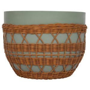 Round coffee table Vilhena Hm18165 fiber cement green - natural rattan Φ56x47cm.
