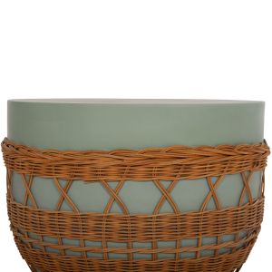 Round coffee table Vilhena Hm18165 fiber cement green - natural rattan Φ56x47cm.