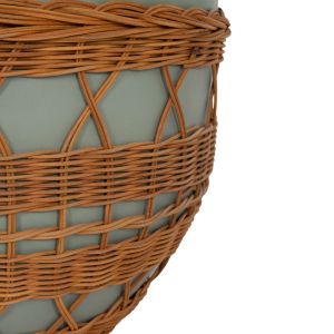 Round coffee table Vilhena Hm18165 fiber cement green - natural rattan Φ56x47cm.