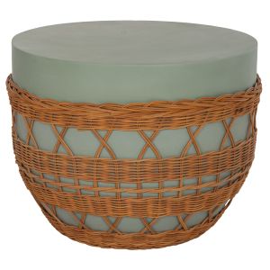 Round coffee table Vilhena Hm18165 fiber cement green - natural rattan Φ56x47cm.