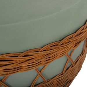 Round coffee table Vilhena Hm18165 fiber cement green - natural rattan Φ56x47cm.