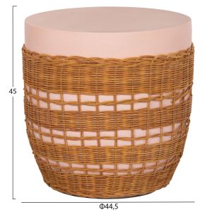 Round coffee table Vilhena Hm18166 fiber cement pink - natural rattan Φ44.5x45hcm.