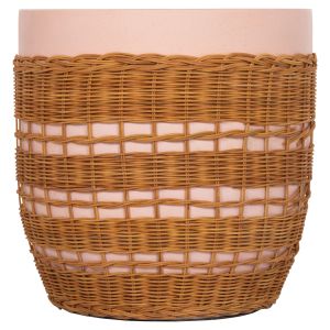Round coffee table Vilhena Hm18166 fiber cement pink - natural rattan Φ44.5x45hcm.