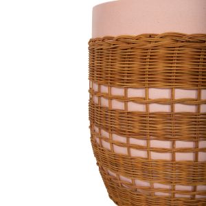 Round coffee table Vilhena Hm18166 fiber cement pink - natural rattan Φ44.5x45hcm.