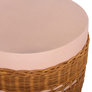 Round coffee table Vilhena Hm18166 fiber cement pink - natural rattan Φ44.5x45hcm.