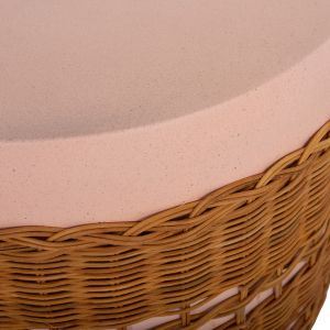 Round coffee table Vilhena Hm18166 fiber cement pink - natural rattan Φ44.5x45hcm.