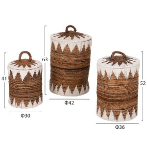 Кръгли кошници с капак 3 броя Rush в натурален-бял D42x63cm Hm4306