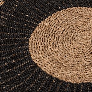 Round carpet pickets Hm7845 natural seagrass fibers in black-natural color D200cm