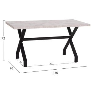 Kitchen table Lana Hm18221.01 melamine in white marble look - black metal legs 140x70x72hcm.