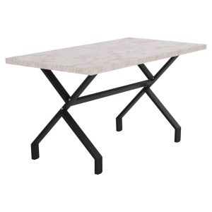 Kitchen table Lana Hm18221.01 melamine in white marble look - black metal legs 140x70x72hcm.