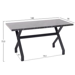 Kitchen table Lana Hm18221.02 melamine in the look of black marble-black metal legs 140x70x72.5hcm.