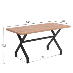 Kitchen table Lana Hm18221.04 melamine in natural wood color-black metal legs 140x70x72.5hcm.