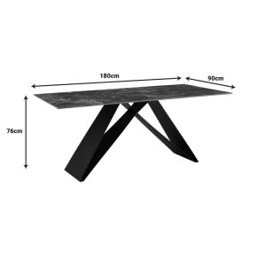 Kitchen table Meja sintered black stone with black metal legs 180x90x76cm