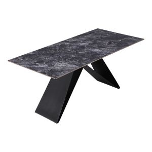 Kitchen table Meja sintered black stone with black metal legs 180x90x76cm