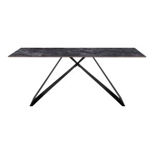 Kitchen table Meja sintered black stone with black metal legs 180x90x76cm