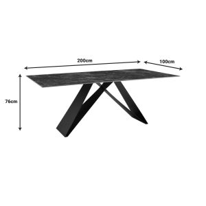 Kitchen table Meja sintered black stone with black metal legs 200x100x76cm