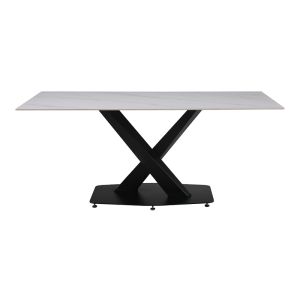 Kitchen table Tafel sintered white stone with black metal legs 180x90x76cm