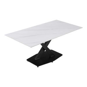 Kitchen table Tafel sintered white stone with black metal legs 180x90x76cm