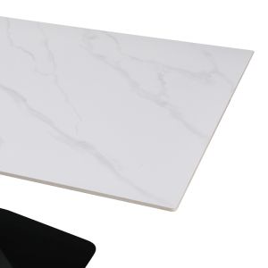 Kitchen table Tafel sintered white stone with black metal legs 180x90x76cm