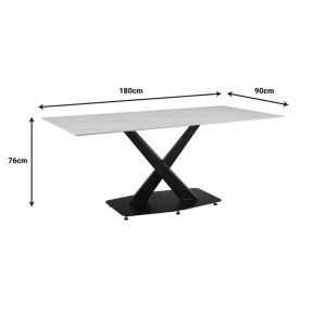 Kitchen table Tafel sintered white stone with black metal legs 180x90x76cm