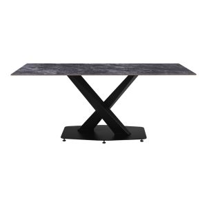 Kitchen table Tafel sintered black stone with black metal legs 180x90x76cm