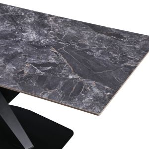 Kitchen table Tafel sintered black stone with black metal legs 180x90x76cm