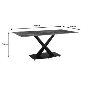 Kitchen table Tafel sintered black stone with black metal legs 180x90x76cm