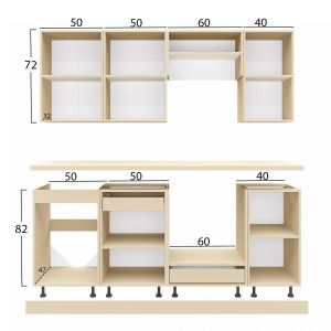 Kitchen modular set melamine color - white, countertop - beige marble 200x47x84.8cm Hm2470.02